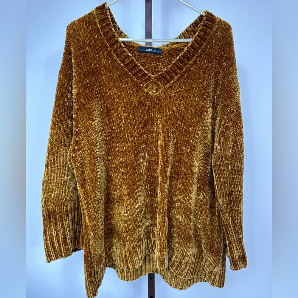 Zara Oversized Chunky Chenille Knit Sweater in Deep Gold (Sz: S)